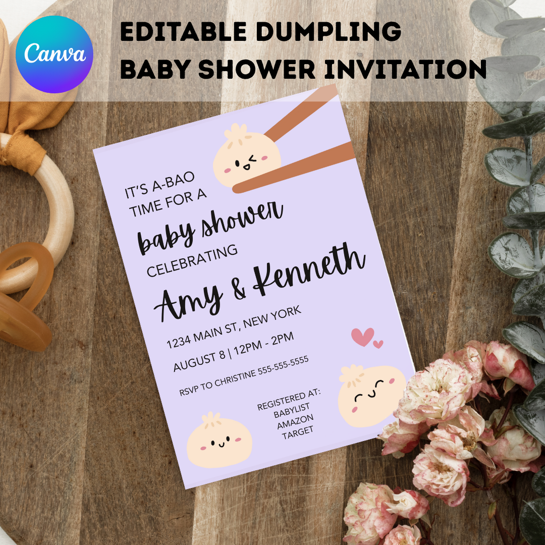 It's A-BAO Time Baby Shower Invitation Template | Editable in Canva | Instant Download