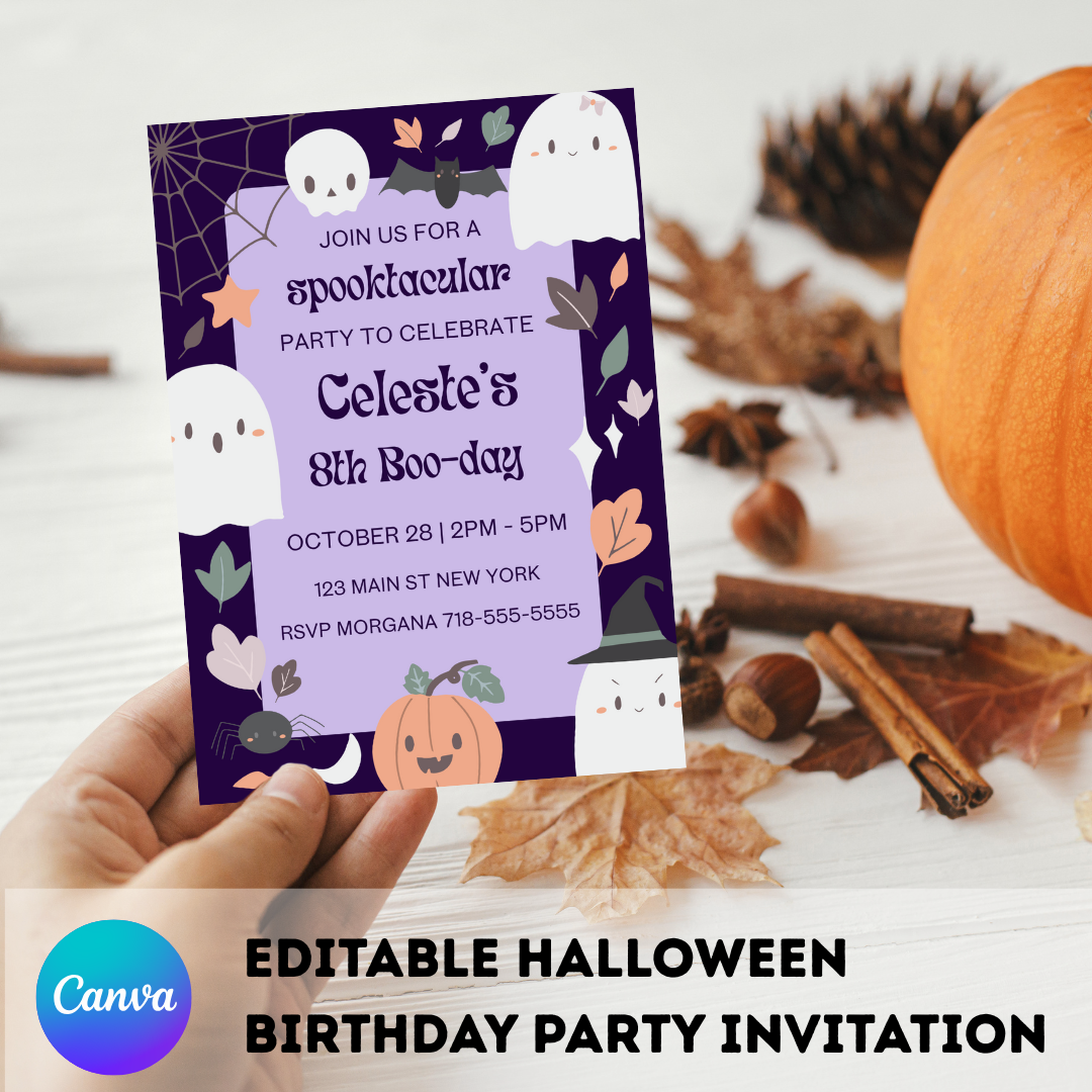 Halloween Booday Invitation Template – Editable in Canva | Instant Download