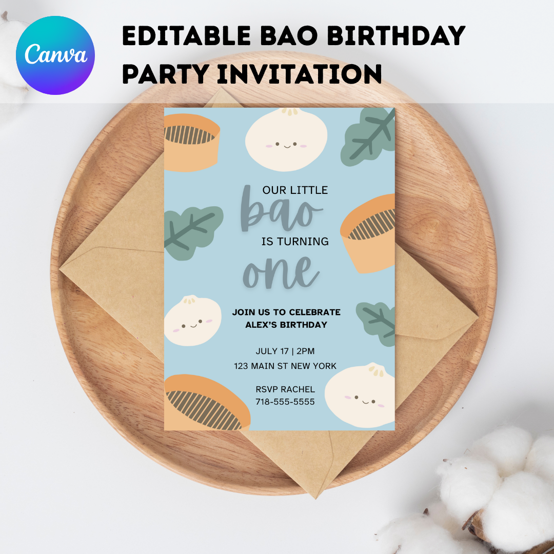 Bao Birthday Party Invitation Template – Editable in Canva | Instant Download