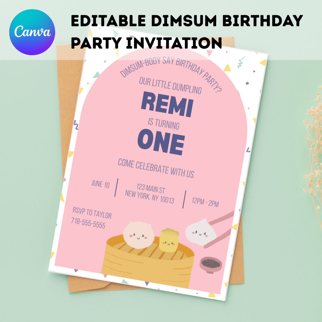 Dimsum Birthday Party Invitation Template | Yumcha Invite | Editable in Canva | Instant Download