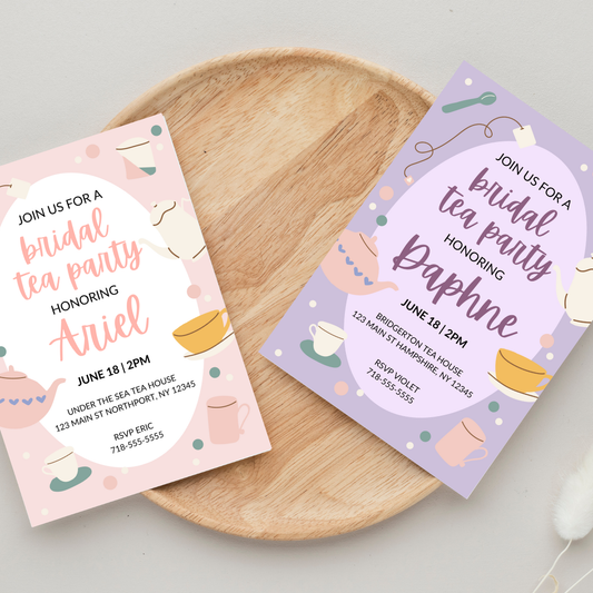 Tea Party Bridal Shower Invitation Template – Editable in Canva | Instant Download