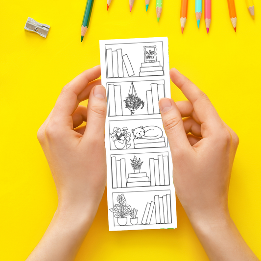 Reading Tracker Bookcase Coloring Bookmark