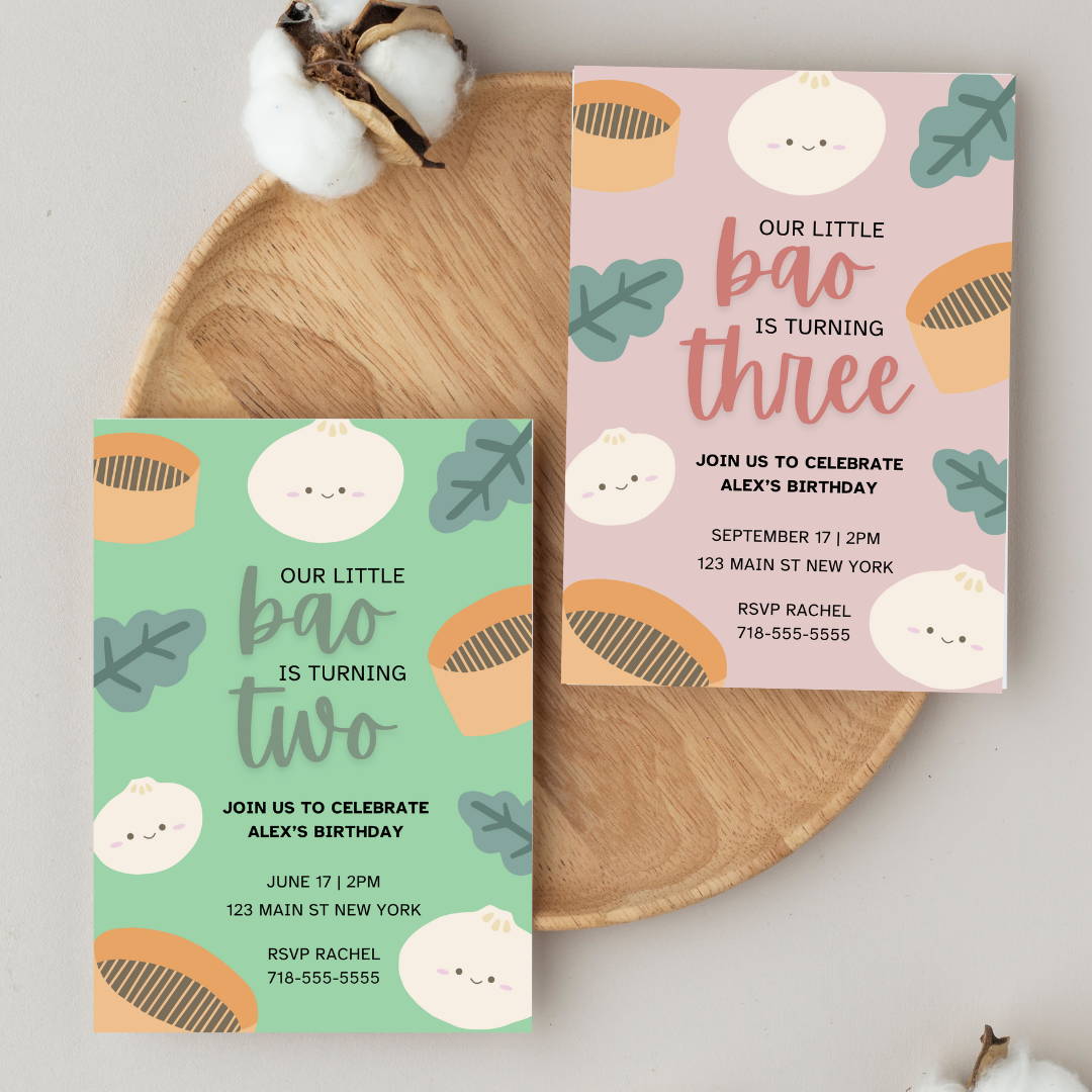 Bao Birthday Party Invitation Template – Editable in Canva | Instant Download