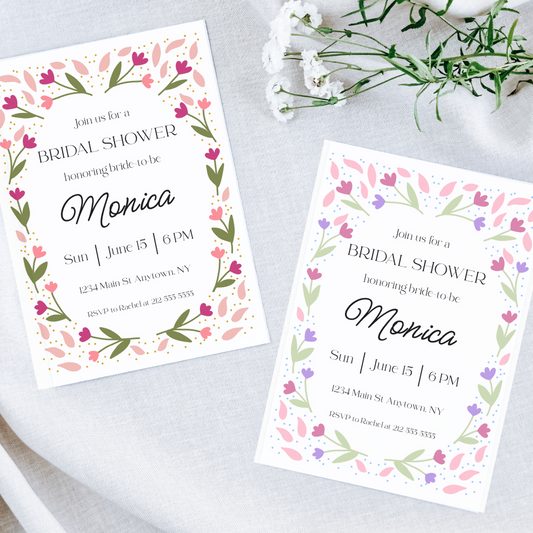 Floral Bridal Shower Invitation Template – Editable in Canva | Instant Download