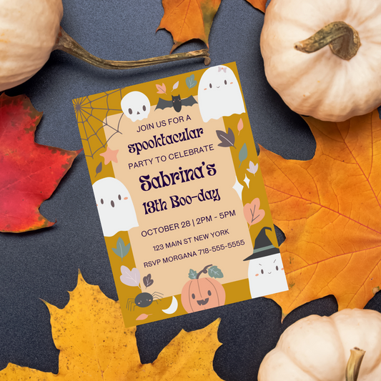Halloween Booday Invitation Template  – Editable in Canva | Instant Download
