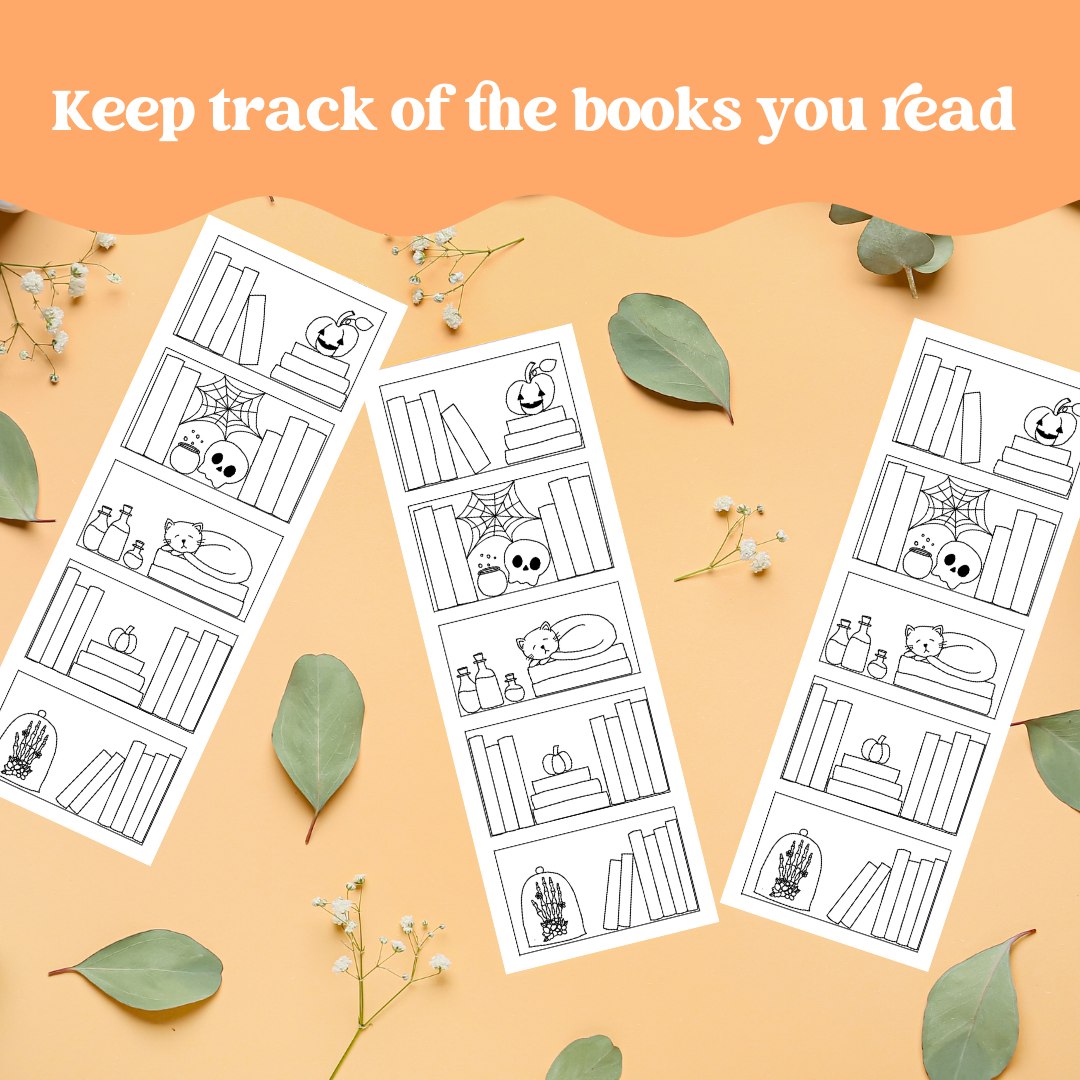 Reading Tracker Bookcase Halloween Coloring Bookmark