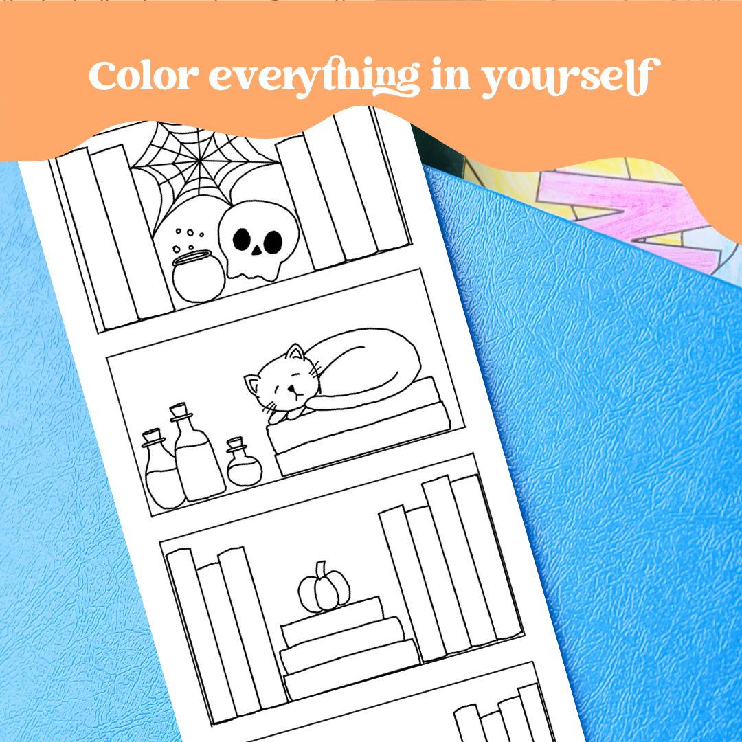 Reading Tracker Bookcase Halloween Coloring Bookmark
