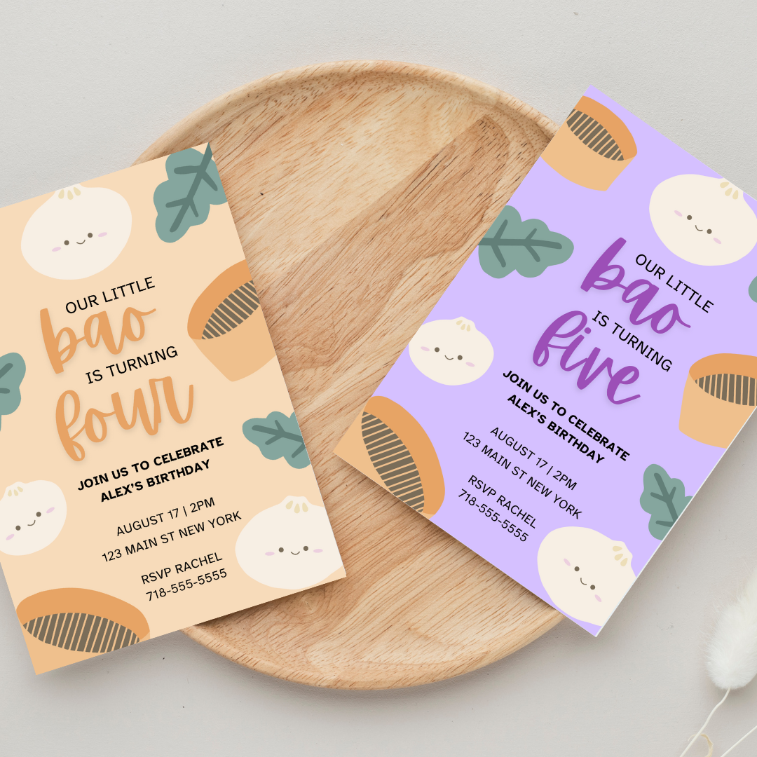 Bao Birthday Party Invitation Template – Editable in Canva | Instant Download