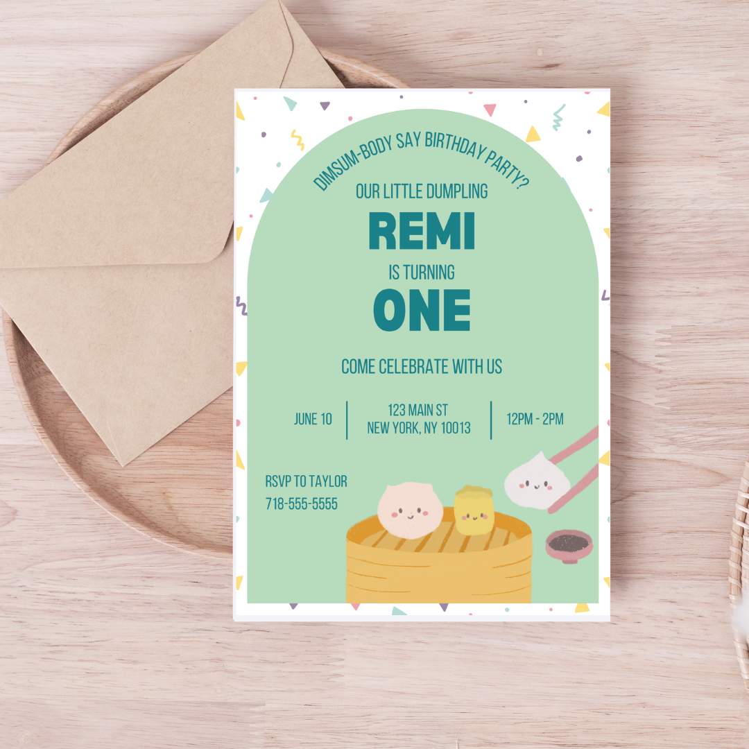 Dimsum Birthday Party Invitation Template | Yumcha Invite | Editable in Canva | Instant Download