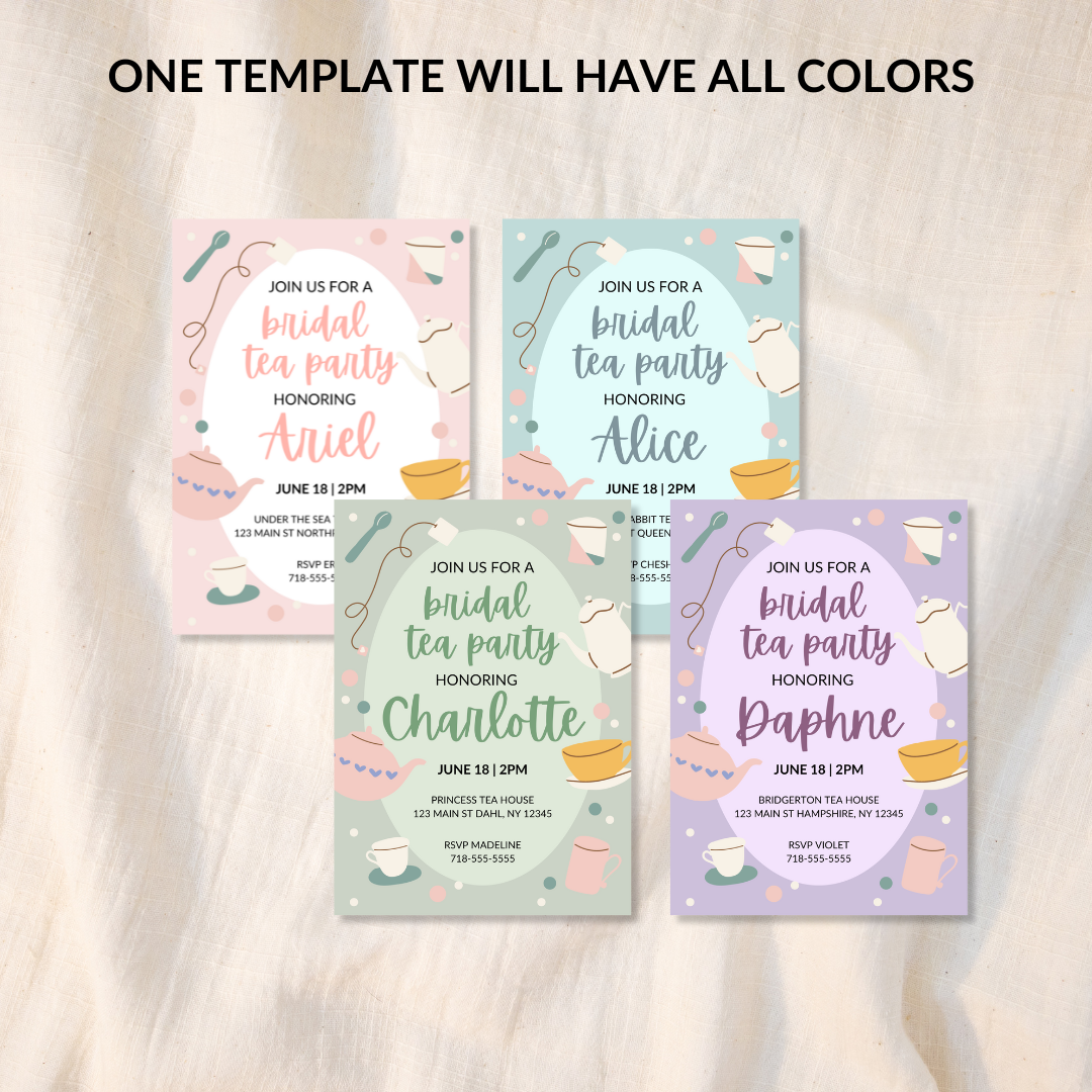 Tea Party Bridal Shower Invitation Template – Editable in Canva | Instant Download