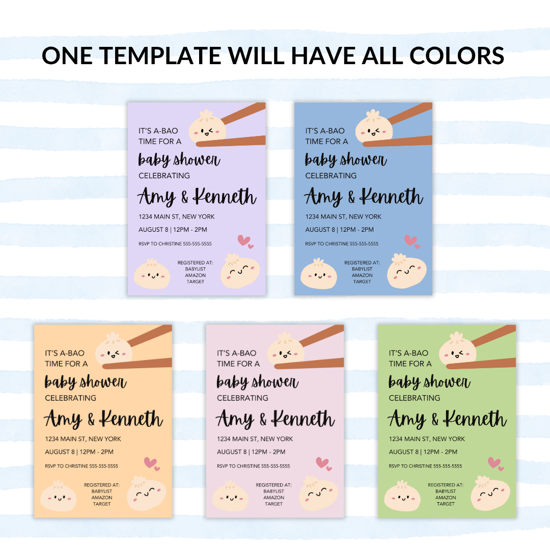 It's A-BAO Time Baby Shower Invitation Template | Editable in Canva | Instant Download