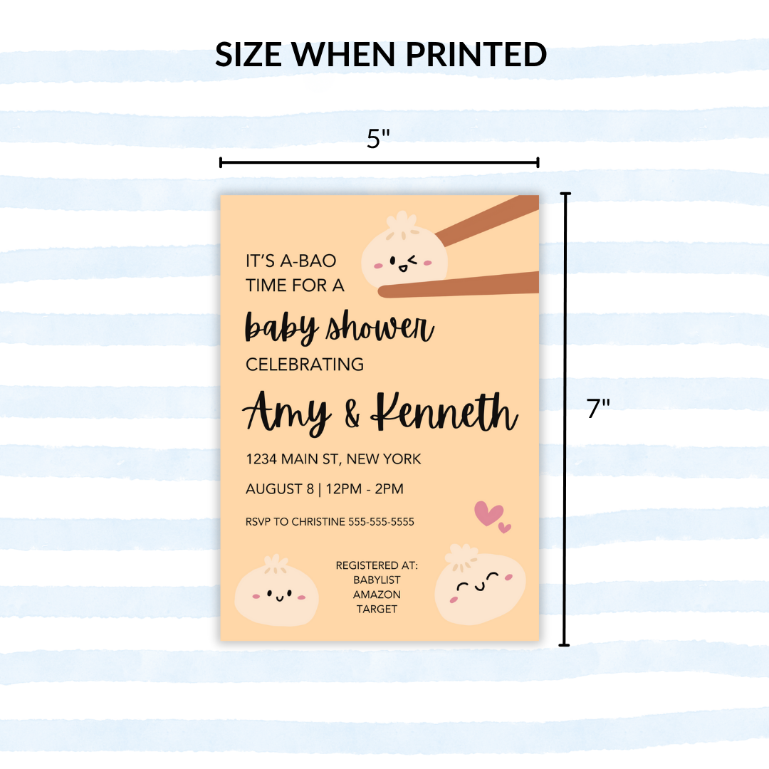 It's A-BAO Time Baby Shower Invitation Template | Editable in Canva | Instant Download