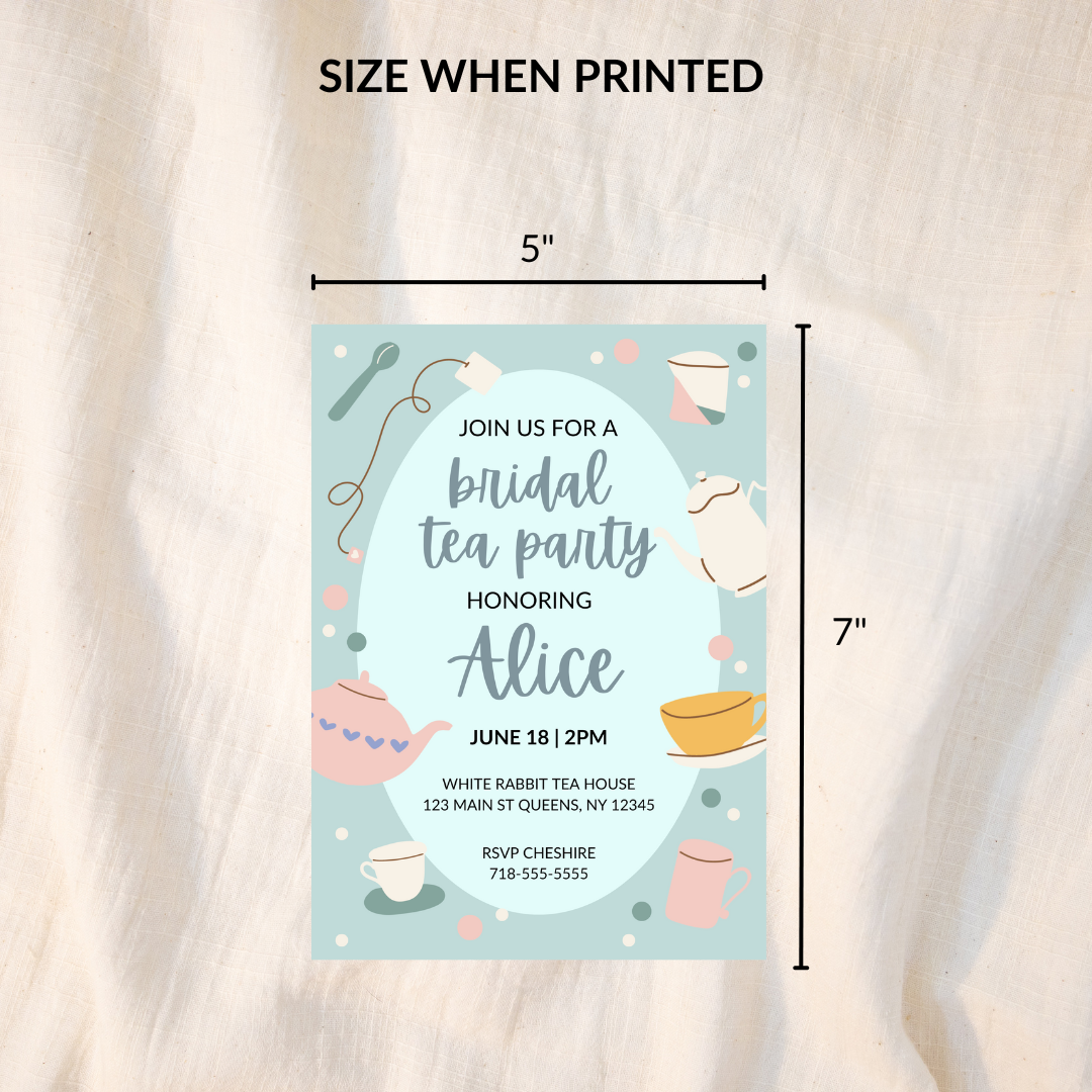 Tea Party Bridal Shower Invitation Template – Editable in Canva | Instant Download