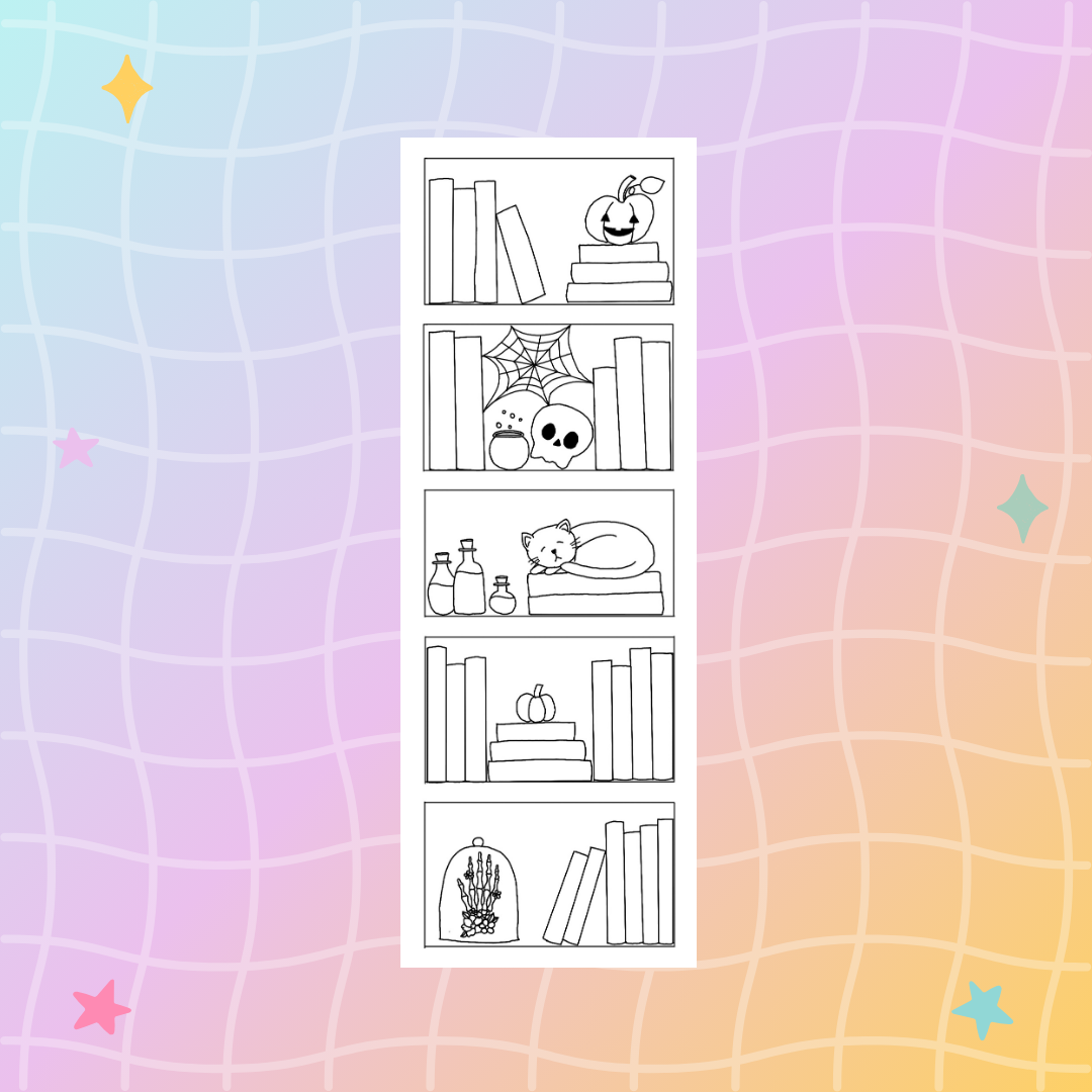 Reading Tracker Bookcase Halloween Coloring Bookmark