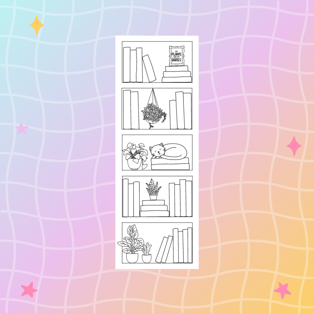 Reading Tracker Bookcase Coloring Bookmark