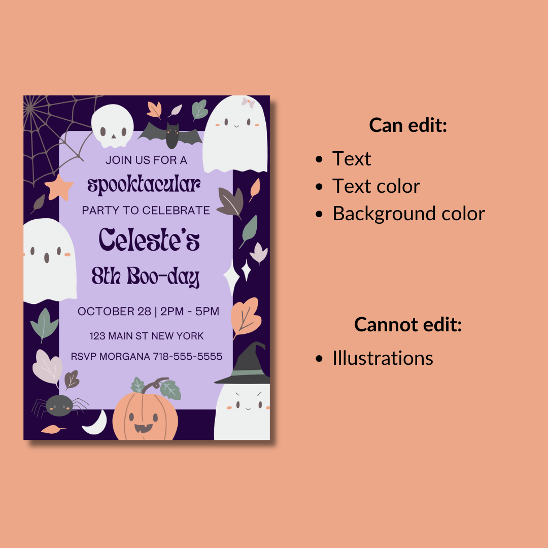 Halloween Booday Invitation Template – Editable in Canva | Instant Download