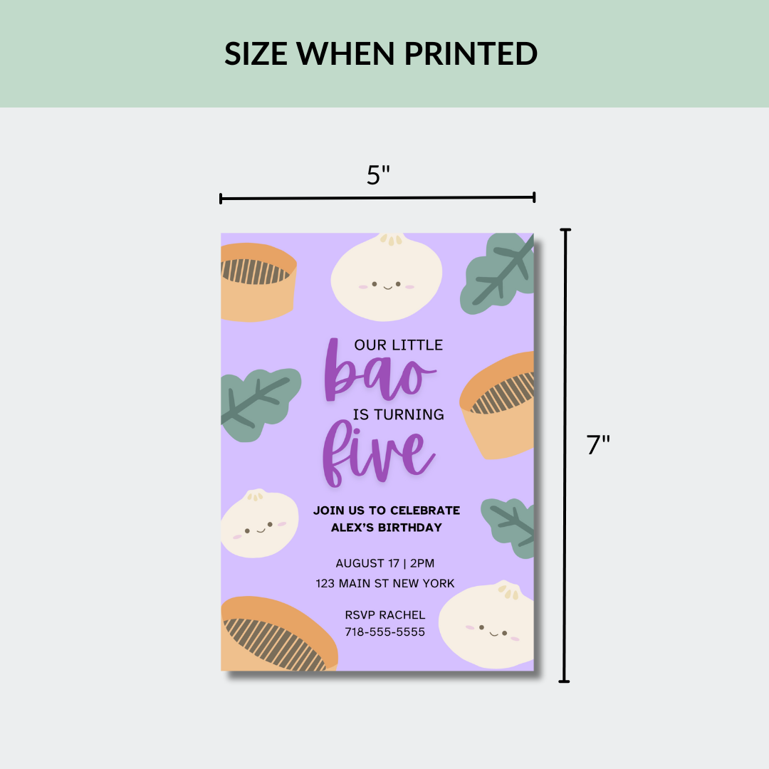 Bao Birthday Party Invitation Template – Editable in Canva | Instant Download