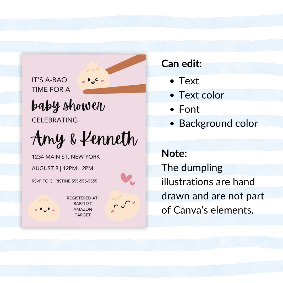 It's A-BAO Time Baby Shower Invitation Template | Editable in Canva | Instant Download