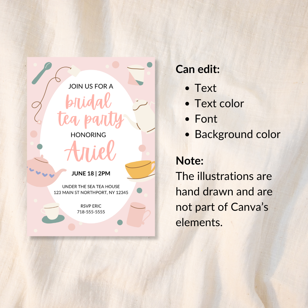Tea Party Bridal Shower Invitation Template – Editable in Canva | Instant Download