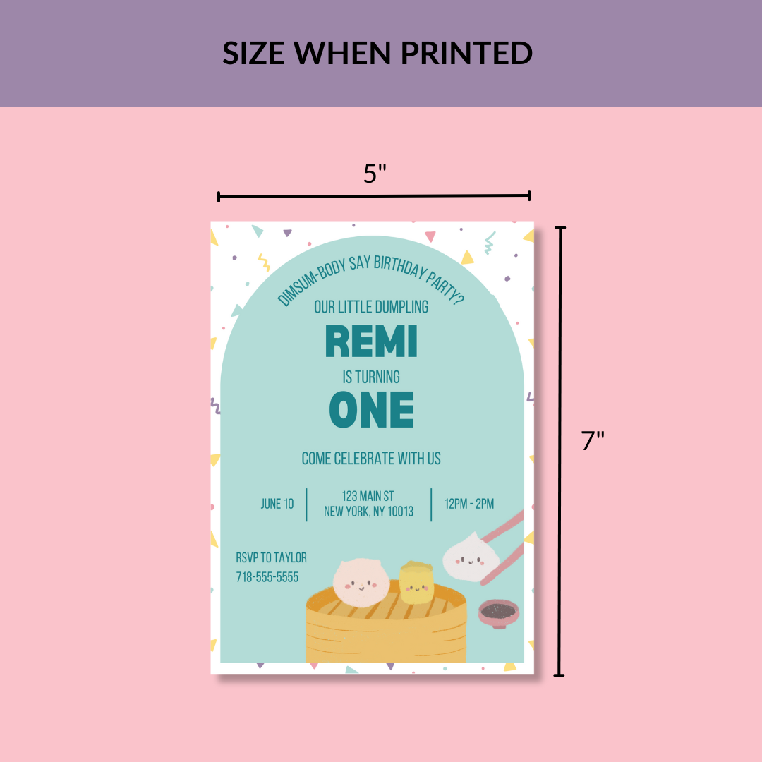 Dimsum Birthday Party Invitation Template | Yumcha Invite | Editable in Canva | Instant Download