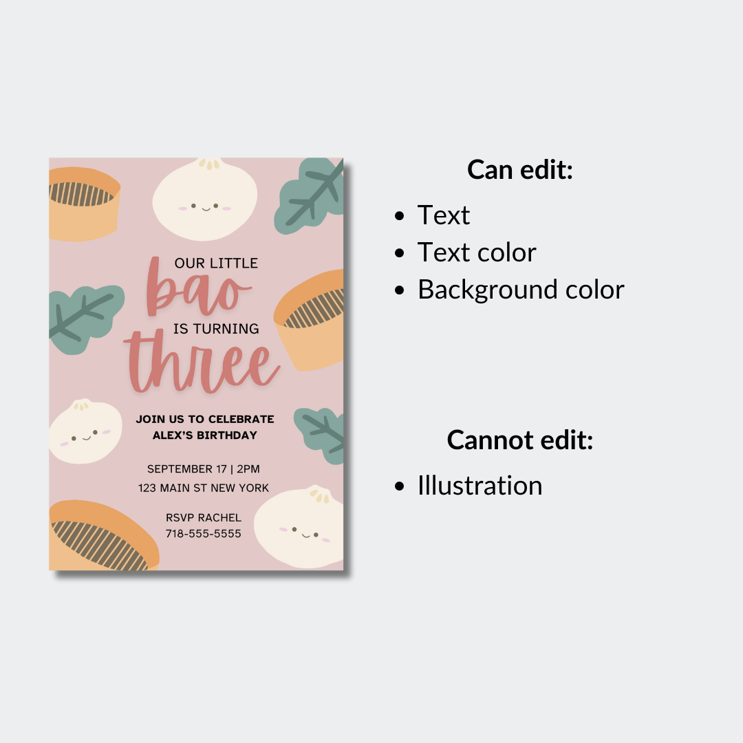 Bao Birthday Party Invitation Template – Editable in Canva | Instant Download