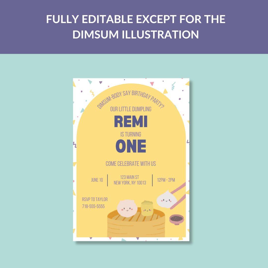 Dimsum Birthday Party Invitation Template | Yumcha Invite | Editable in Canva | Instant Download