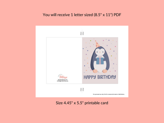 Birthday Penguin Printable Greeting Card
