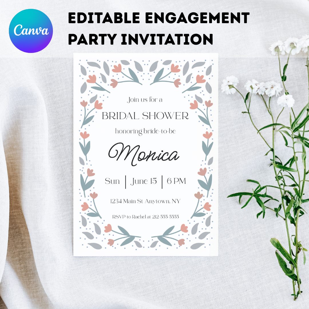 Floral Bridal Shower Invitation Template – Editable in Canva | Instant Download