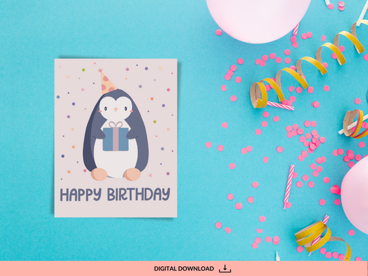 Birthday Penguin Printable Greeting Card
