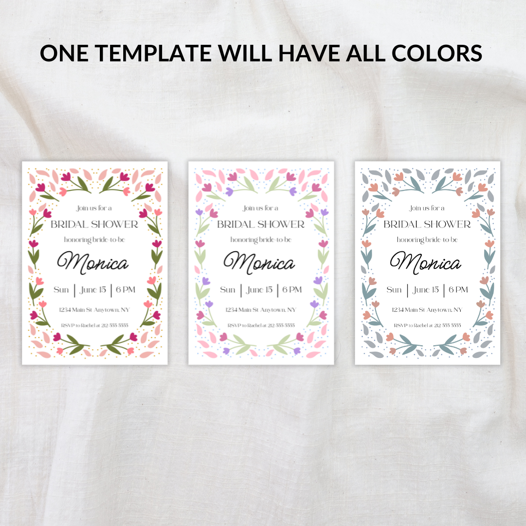 Floral Bridal Shower Invitation Template – Editable in Canva | Instant Download