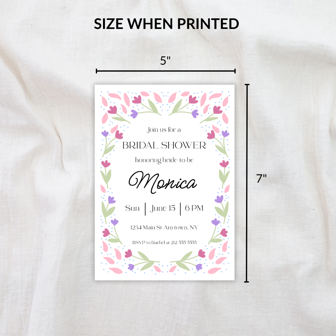 Floral Bridal Shower Invitation Template – Editable in Canva | Instant Download