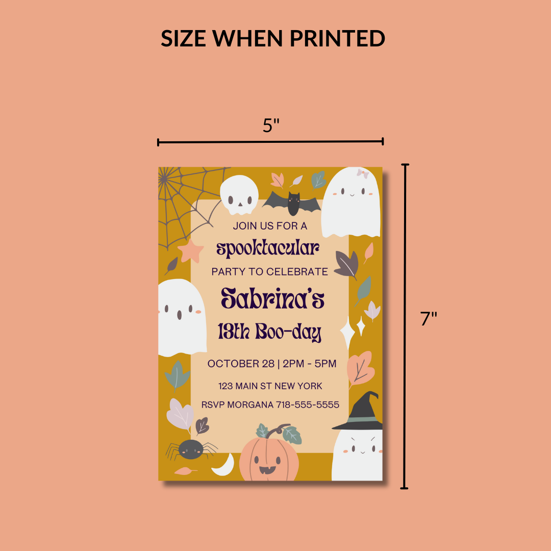 Halloween Booday Invitation Template  – Editable in Canva | Instant Download