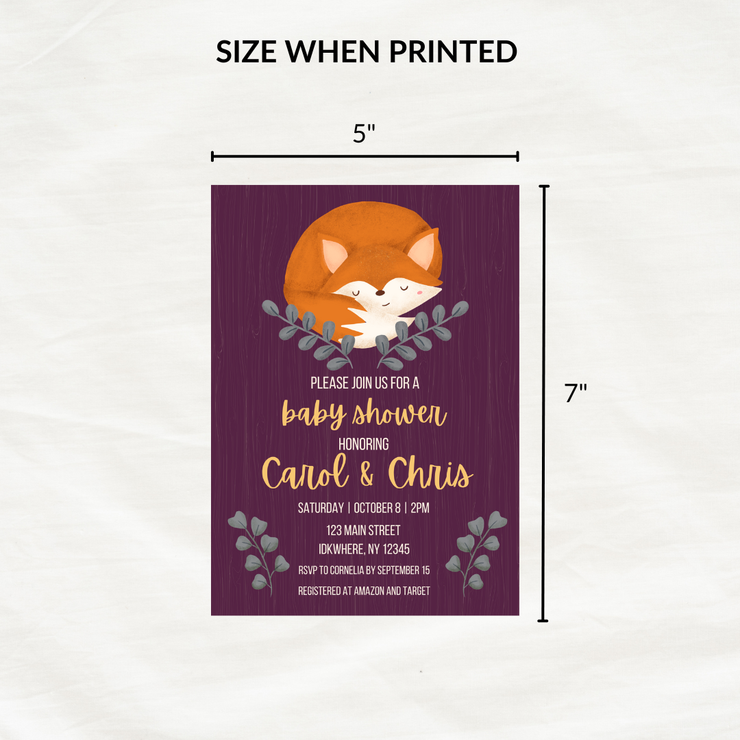 Fox-Themed Baby Shower Invitation Template  – Editable in Canva | Instant Download
