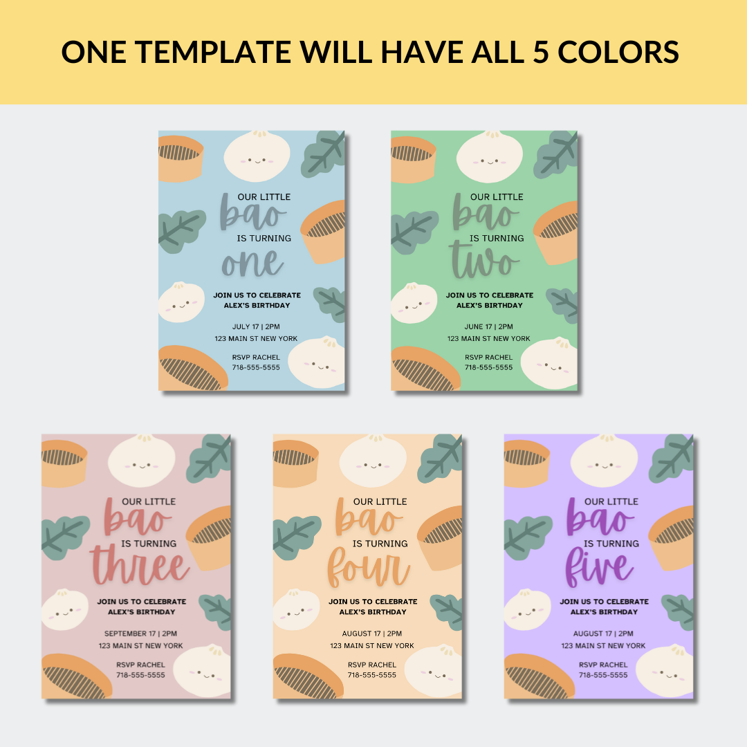 Bao Birthday Party Invitation Template  – Editable in Canva | Instant Download