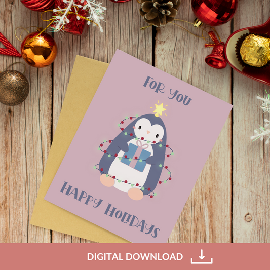 Xmas Penguin Printable Greeting Card