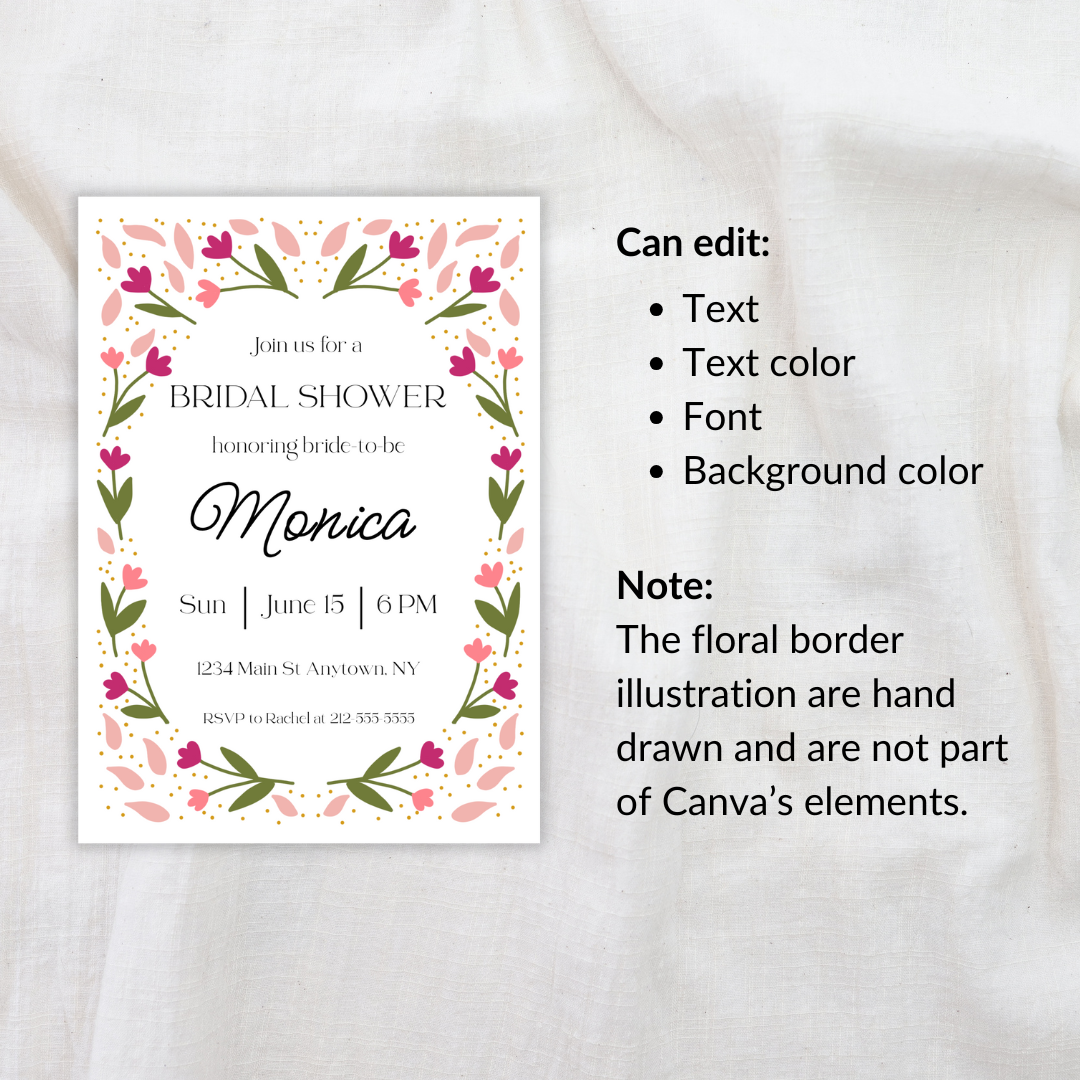 Floral Bridal Shower Invitation Template – Editable in Canva | Instant Download