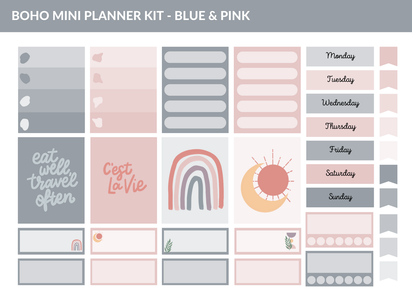 Boho Mini Planner Sticker Kit